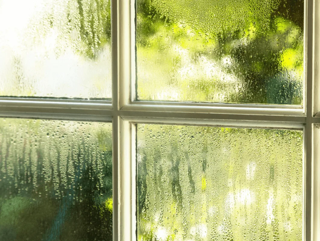 Condensation on the inside of a window, a common sign of poor ventilation